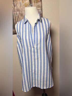 J. Crew Blue and White Vertical Stripe Casual Button-Down Shirt